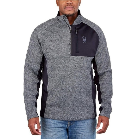 NWOT Spyder Men's Half Zip Sweater Gait Knit Pullover Jacket Black /Grey Size M - Picture 1 of 16